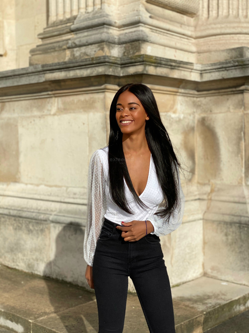 Perruque femme Jasmine lisse longue lace wig lace front lace frontal indétectable cheveux naturels virgin hair pose sans colle ni gel glueless Exteeend Paris