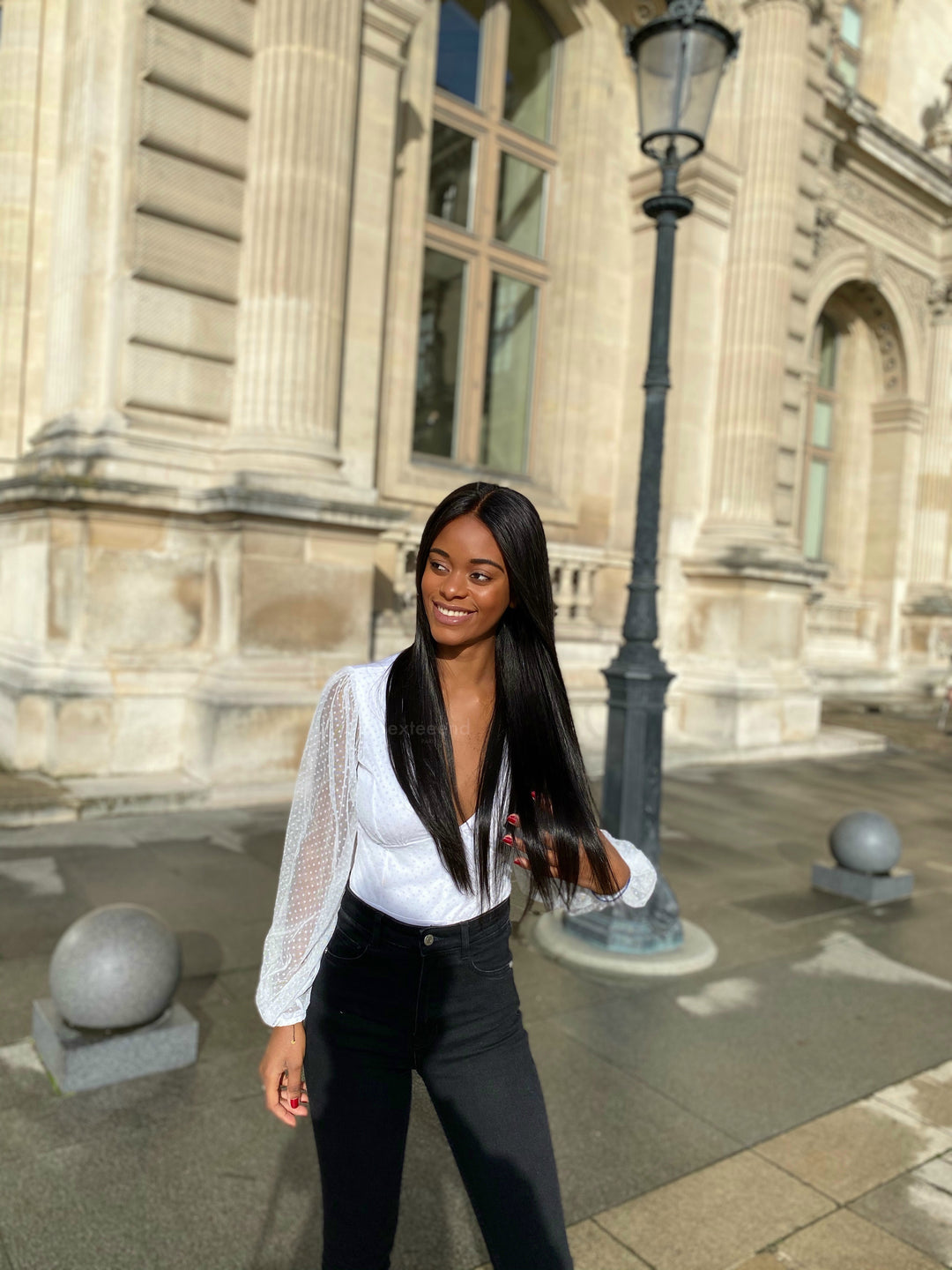 Perruque femme Jasmine lisse longue lace wig lace front lace frontal indétectable cheveux naturels virgin hair pose sans colle ni gel glueless Exteeend Paris