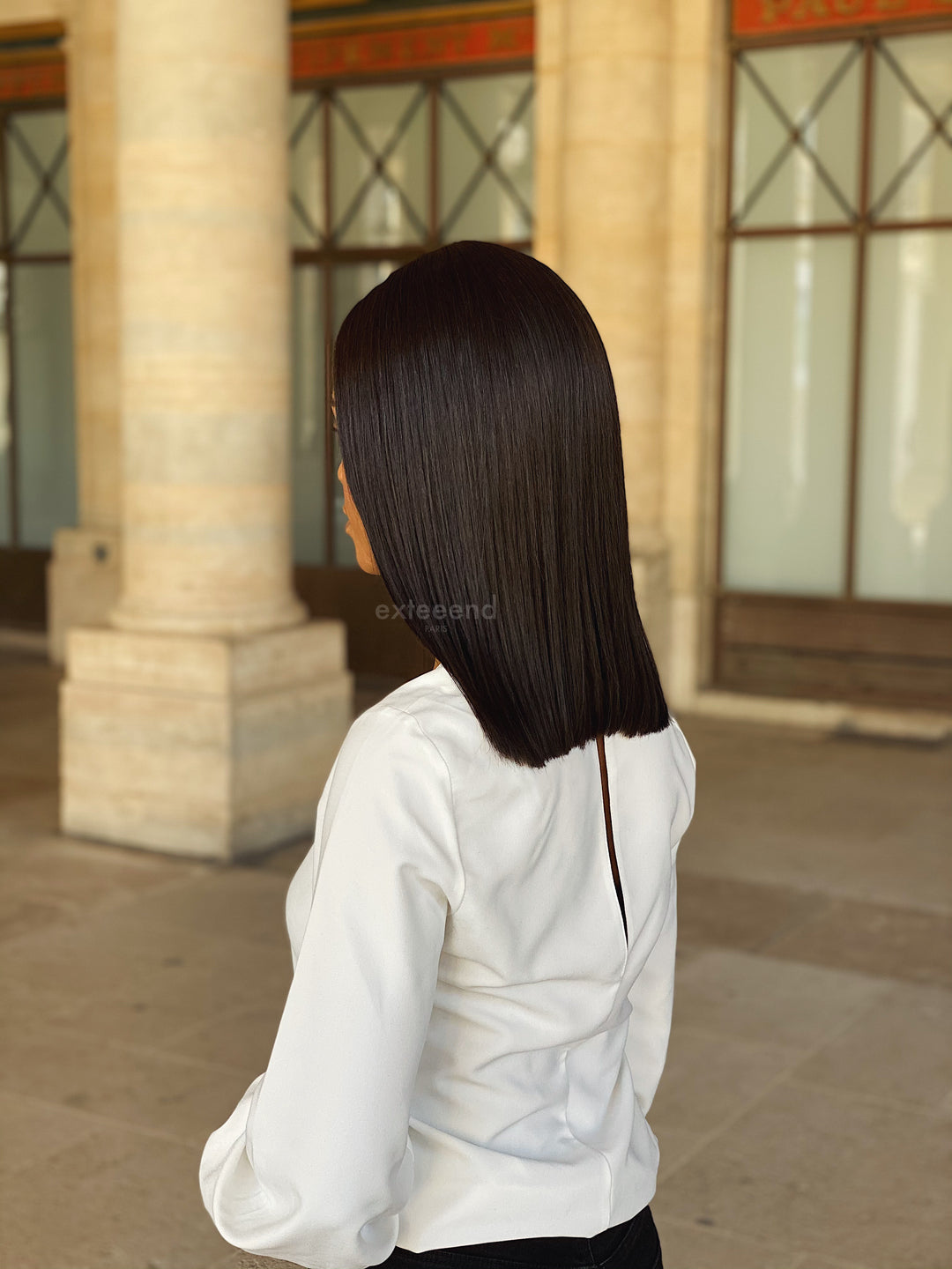Perruque femme Lara carré long noir lace wig lace front lace frontal indétectable prêt-à-porter cheveux naturels pose sans colle ni gel glueless Exteeend Paris