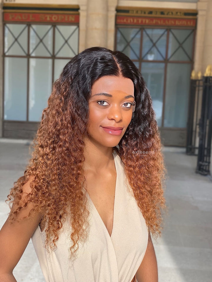 Perruque femme Rani bouclée Deep Wave ombré marron lace wig frontal invisible cheveux naturels glueless Exteeend Paris