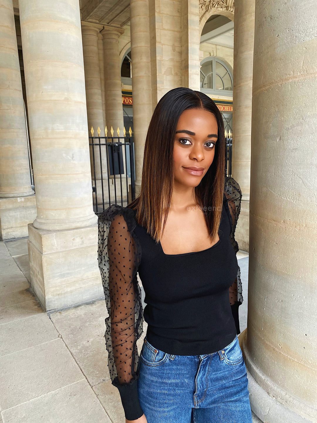 Perruque femme Sofia carré long avec des highlights lace wig lace front lace frontal indétectable prêt-à-porter cheveux naturels pose sans colle ni gel glueless Exteeend Paris