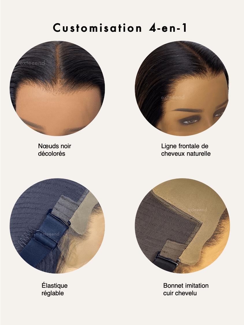 Perruque lace frontal ou lace front wig indétectable Maya pose sans colle ni gel pre plucked hairline élastique et noeuds blanchis